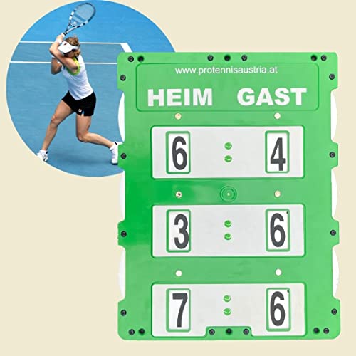 ProTennisAustria Spielstandsanzeige Premium Zähltafel 60 x 46 cm - Tennis Scoreboard Neo - Grün von ProTennisAustria