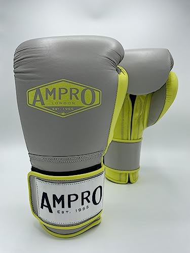 Ampro Hybrid Powertech Sparring-Handschuh mit Klettverschluss – Sparring/Tasche/Spar/Boxen/Training (Hellgrau/Limette, 473 g) von Ampro