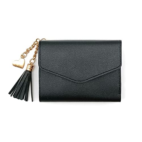 Damen-Geldbörse, Kartenetui, kleine Handtasche aus Kunstleder, mit Klappverschluss, Brieftasche für Damen, minimalistisch, mit Fotohalter, Schwarz von Profit