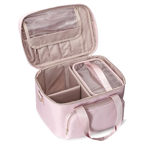 Prokva Makeup Tasche Reisetasche mit 2 einzelnen Kosmetiktaschen, großer Makeup Organizer für Frauen, Rosa (Leere Tasche, Patentdesign) von Prokva