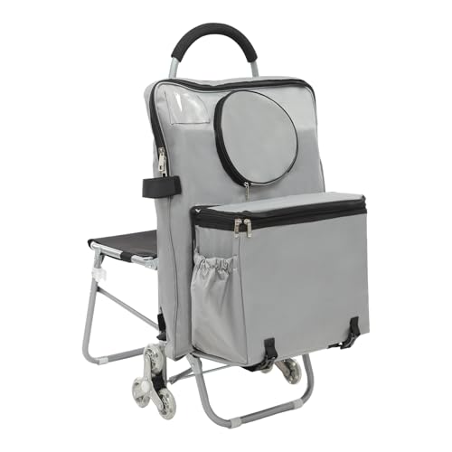 PromiseFly Reiserucksack mit Rollen & Stuhl Dreirad-Design Abnehmbarem Rucksack Trolley Handgepäck Rucksack für Lebensmitteleinkäufe Einkäufe von PromiseFly