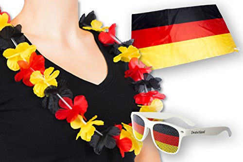 Deutschland Fan Set 3 Teilig - WM EM Set - Deutschland Sonnenbrille - Fahne - Laola Kette von Promo Trade