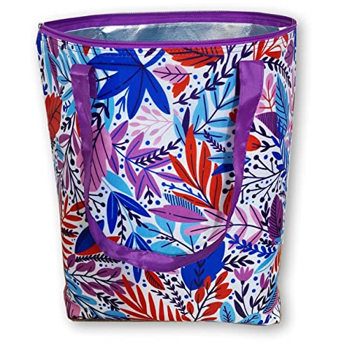 PromotionGift - Wiederverwendbare, faltbare Kühltasche, Einkaufstasche, leicht und langlebig, mit Innenfutter aus Aluminium für perfekte Kühlfunktion - 25L (helle Blumen II) von PromotionGift