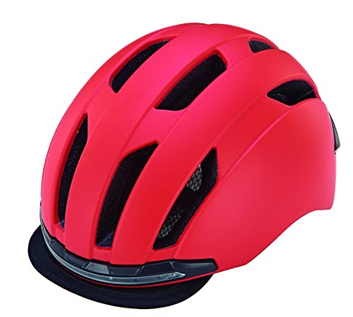 Prophete Fahrradhelm für Damen und Herren, 360° Sichtbarkeit, LED-Licht vorne/hinten, Farbe rot, Größe 58-61 cm von Prophete