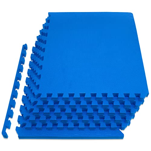 ProsourceFit Extra dicke Puzzlematte 2,5 cm, EVA-Schaum, ineinandergreifende Fliesen zum Schutz, gepolsterte Workout-Bodenbelag für Zuhause und Fitnessgeräte, blau von ProsourceFit