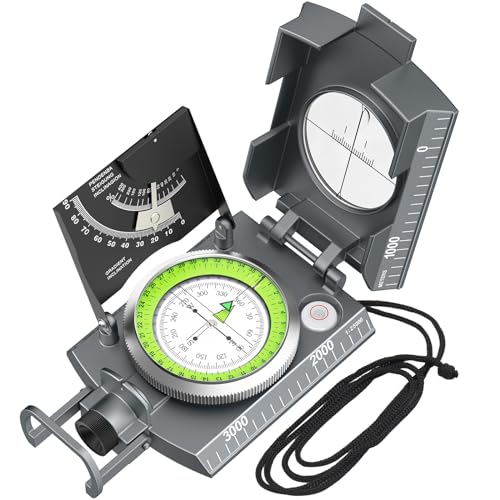 Proster Militär Marschkompass Professioneller Taschenkompass Peilkompass Kompass Compass mit Klinometer Tragschlaufe Tasche für Jagd Wandern und Aktivitäten im Freien- Schwarz (Grau) von Proster