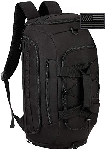 Protector Plus Taktische Reisetasche für Herren, Sport-/Fitnessstudio-Rucksack, Militär, Outdoor Rucksack (Regenabdeckung und Patch im Lieferumfang enthalten), schwarz (Schwarz) - YXL-S467-01-BLACK von Protector Plus