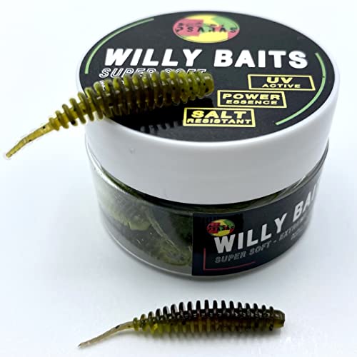 Psarás Forellen Aroma Softbaits Set Box - 38 mm - Trout Fishing Baits - Willy Baits (grün-dunkelgrün) von Psarás