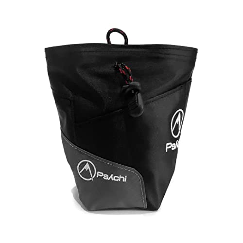 Psychi Premium Kreidetasche zum Bouldern und Klettern mit Reißverschlusstasche hinten und Hüftgurt (schwarz) von Psychi