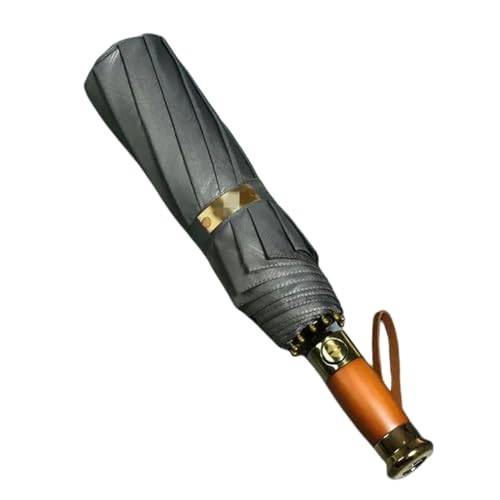 PtaTt Regenschirm Massives Holzgriff Automatischer Regenschirm Für Männer, Wind Und Wasserfest, Geschäftlich, Große Dreifache Regenschirme-grau von PtaTt