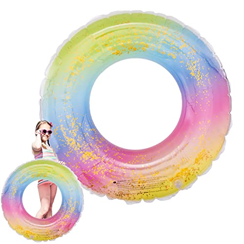 Pukitt Schwimmring Kinder, Glitzer Schwimmreifen Kinder Schwimmflügel, Transparenter Auslaufsicherer Schwimmhilfe für Kinder 4-9 Jahre(Regenbogen) von Pukitt