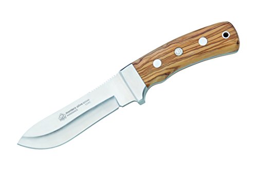 Puma IP Jagdmesser Montero Olive, Stahl 1.4125, Neusilber, Olivenholz-Griffschalen, Fangriemenöse, Leder-Steckscheide, braun, 23.5 cm von PUMA