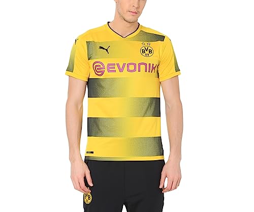 PUMA Erwachsene BVB Home Replica with Sponsor Logo Shirt, Cyber Yellow Black, L von PUMA