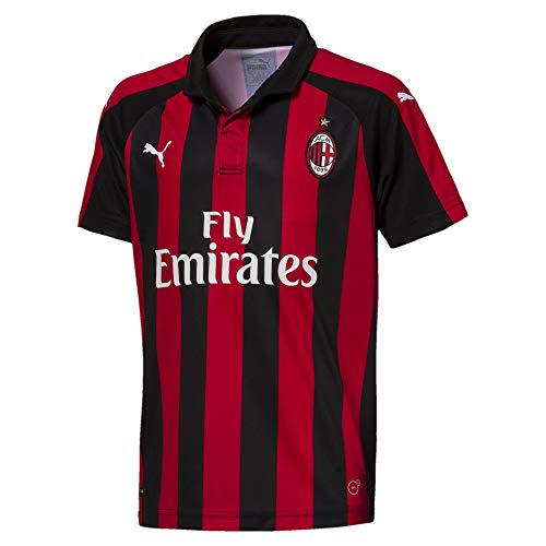 PUMA Jungen AC Milan Home Shirt Replica SS Kids with Sponsor Logo Trikot, Tango Red Black, 140 von PUMA