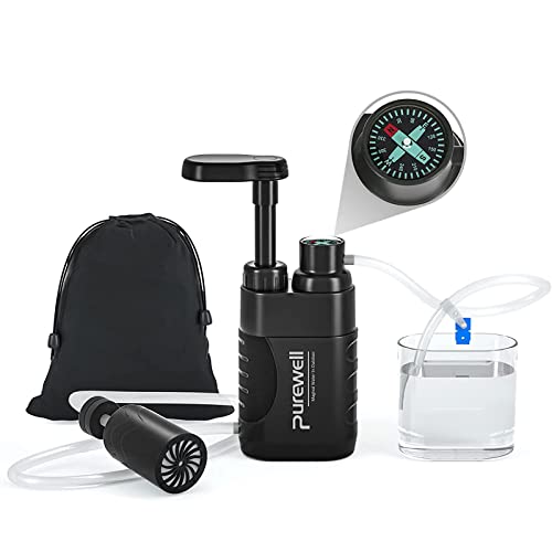 Purewell Water Purifier Pump with Replaceable Carbon 0.01 Micron Water Filter, 4 Filter Stages, Portable Outdoor Emergency and Survival Gear - Camping, Hiking, Backpacking von Purewell