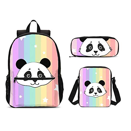 Puukjga Panda 3-teiliges Rucksack-Set für Kinder, Lunchbox, Federmäppchen, mehrfarbig, 16inch von Puukjga