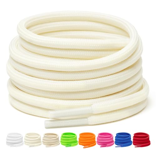 Puzeam 2 Paar Arbeit Schnürsenkel, 4 mm, Outdoor Wandern Schuhe runde Schnürsenkel, starke Schnürsenkel für Turnschuhe Cremefarben(ivory) 160 von Puzeam