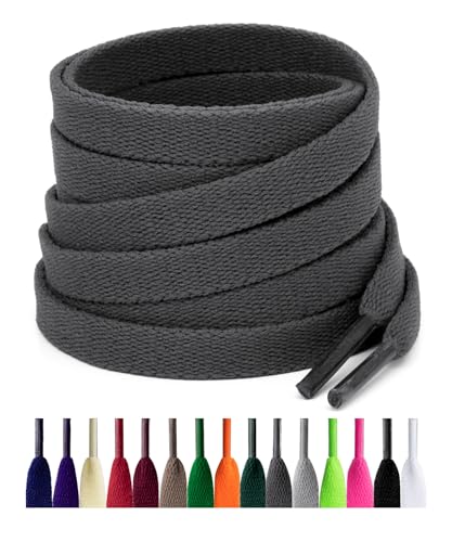 Puzeam 2 Paar Flache Schnürsenkel für Sneaker, (8 mm Breite) Ersatz Schuhbänder für Freizeitschuhe, Sportschuhe, Turnschuhe (110 cm, Dunkelgrau) von Puzeam