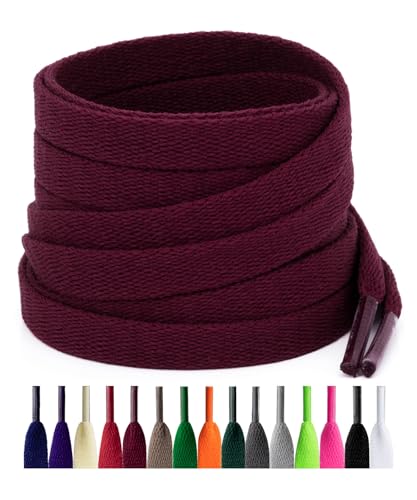Puzeam 2 Paar Flache Schnürsenkel für Sneaker, (8 mm Breite) Ersatz Schuhbänder für Freizeitschuhe, Sportschuhe, Turnschuhe (110 cm, Weinrot) von Puzeam
