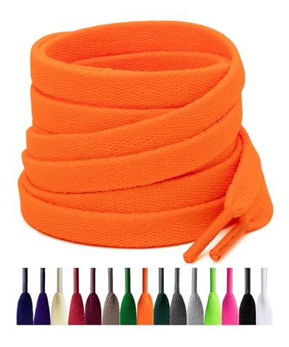 Puzeam 2 Paar Flache Schnürsenkel für Sneaker, (8 mm Breite) Ersatz Schuhbänder für Freizeitschuhe, Sportschuhe, Turnschuhe (130 cm, Neon Orange) von Puzeam