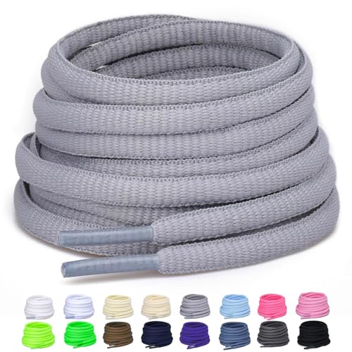 Puzeam 2 Paar halb runde Schnürsenkel, 6mm ovale Athletische Schnürsenkel für Sneaker, Laufschuhe, Sportschuhe - Schuhbänder 22 Farben - Hellgrau 160 von Puzeam