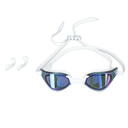 Pwshymi Schwimmbrille, UV-Schutz, Laufbrille, PC-Gläser, Keine Auslaufende Farbbeschichtung, Gute Lichtdurchlässigkeit Zum Tauchen (Weiß Blau) von Pwshymi