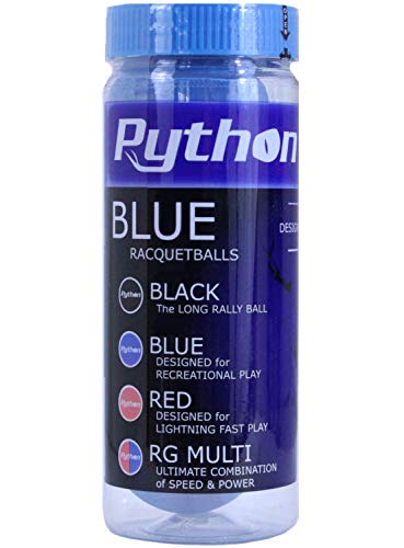Python Schlägerbälle mit 3 Bällen (Standardfarbe mit Turnierqualität), Blau, 1 Stück von Python Racquetball