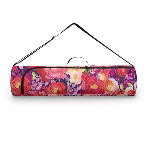 Pzuqiu Bright Flower Full Zip Yogamatten-Tasche mit verstellbarem Gurt, multifunktionale Aufbewahrungstasche für Damen und Herren, für Fitnessstudio, Strand, Park, Reisen von Pzuqiu