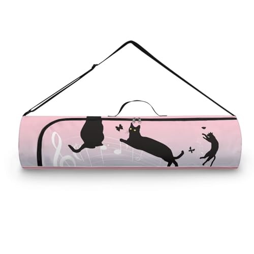 Pzuqiu Schwarze Katzen-Yogamatten-Tasche für Damen und Herren, durchgehender Reißverschluss, mit leicht zugänglichem Reißverschluss und verstellbarem Schultergurt, passend für die meisten Yogamatten von Pzuqiu