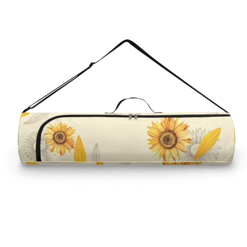 Pzuqiu Sonnenblumen-Yogamatten-Tasche, stilvolle Yoga-Tasche, Matte, Tragetasche, für Damen und Herren, durchgehender Reißverschluss, Yoga-Sporttasche mit verstellbarem Schultergurt für dicke von Pzuqiu