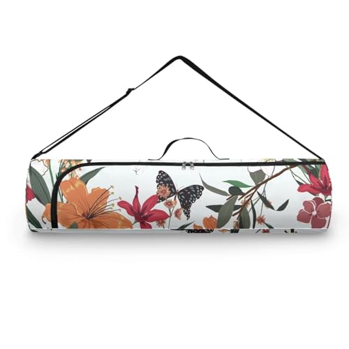 Pzuqiu Yoga-Matten-Tasche mit Schmetterlingsblumen, stilvolle Yoga-Tasche, Matte, Tragetasche, für Damen und Herren, durchgehender Reißverschluss, Yoga-Sporttasche mit verstellbarem Schultergurt für von Pzuqiu