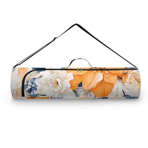 Pzuqiu Yoga-Matten-Tasche mit Vintage-Blumenmuster, für Damen und Herren, passend für dicke Yogamatte und Yoga-Zubehör, Turnbeutel mit verstellbarem Schultergurt für Klasse, Strand, Park, Reisen von Pzuqiu