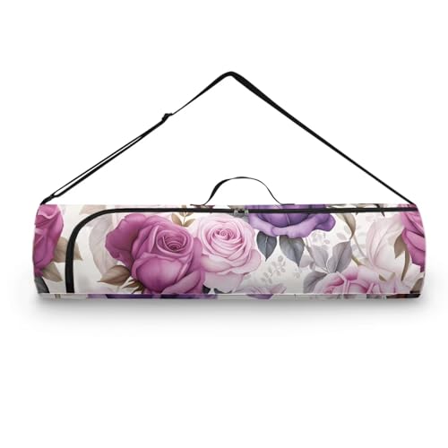 Pzuqiu Yoga-Matten-Tasche mit violetten Blumen, stilvolle Yoga-Tasche, Tragetasche, für Damen und Herren, durchgehender Reißverschluss, Yoga-Sporttasche mit verstellbarem Schultergurt für dicke von Pzuqiu