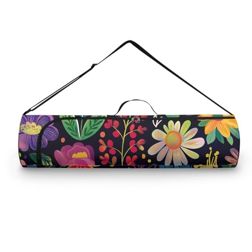 Pzuqiu Yogamatten-Tasche mit bunten Blumen für Damen und Herren, durchgehender Reißverschluss, leicht zugänglicher Reißverschluss und verstellbarer Schultergurt, passend für die meisten Yogamatten von Pzuqiu