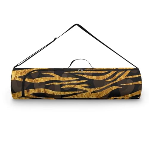 Pzuqiu Yogamatten-Tasche mit goldfarbenem Zebrastreifen, für Damen und Herren, durchgehender Reißverschluss, leicht zugänglicher Reißverschluss und verstellbarer Schultergurt, passend für die meisten von Pzuqiu