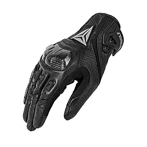 QAINKUN Motorradhandschuhe Motorradhandschuhe Atmungsaktiver Leder-Touchscreen-Vollfinger-Saisonhandschuhe mit hartem Knöchelschutz aus Kohlefaser Motorrad Handschuhe (Color : Noir, Größe : L) von QAINKUN