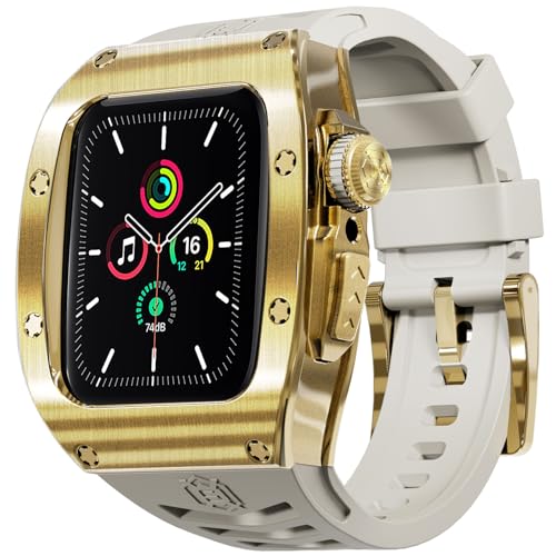 QANXGOG Armband Kompatibel mit Apple Watch Series 9 8 7 45 mm/Serie 6 SE 5 4 44 mm, Robuste Herren-Schutzhülle mit TPU-Band, Sturzsicherer Bumper mit Band,Gold von QANXGOG