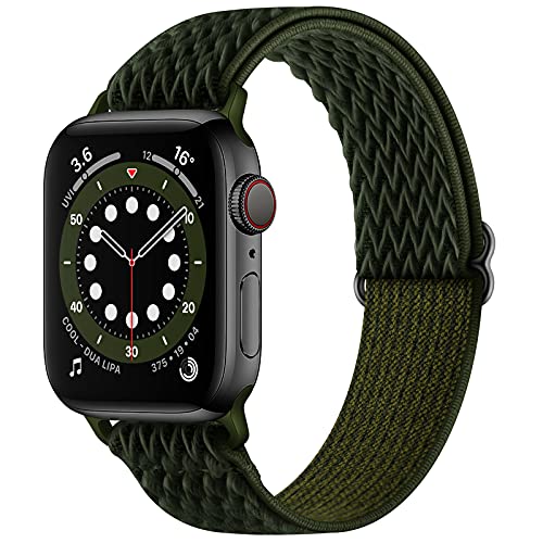 QANXGOG Elastisch Armband Kompatibel mit Apple Watch 49mm 45mm 44mm 42mm 41mm 40mm 38mm, Dehnbar Verstellbar Solo Loop Nylon Stoff Armband für iWatch Ultra SE2 SE Series 8 7 6 5,Green,42/44/45/49mm von QANXGOG