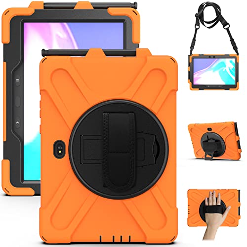 QANXGOG Hülle für Samsung Galaxy Tab Active 4 Pro 2022 / Active Pro 2019 10.1 Zoll, Stoßfeste Robuste Schutzhülle mit Drehbarer Ständer und Handgurt, Stifthalterung, Schultergurt,Orange von QANXGOG