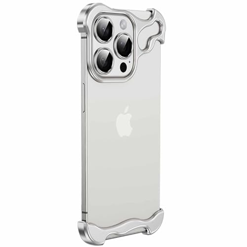 QANXGOG Hülle für iPhone 14/14 Pro/14 Plus/14 Pro Max, Minimalistische, Schützende, Unregelmäßige Bumper-Telefonhülle Aus Aluminiumlegierung mit Kameraabdeckung,Silver,14 Plus von QANXGOG