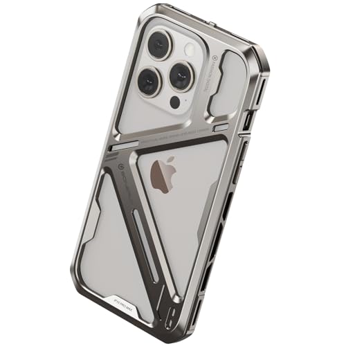 QANXGOG Hülle für iPhone 14 Pro/14 Pro Max, Ultradünne Stoßstange Aus Aluminiumlegierung, Hohle Wärmeableitung, Stoßfeste Schutzhülle, Titan von QANXGOG