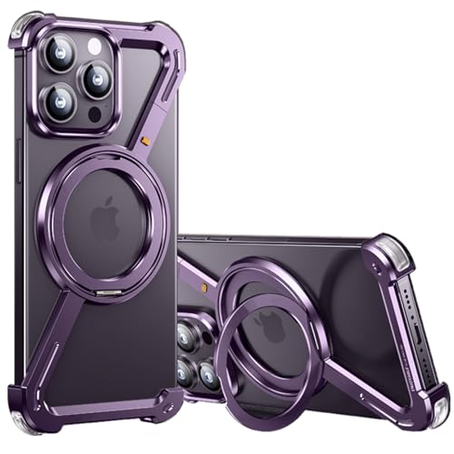 QANXGOG Hülle für iPhone 14 Pro/14 Pro Max, mit Unsichtbarem Ständer, Ultradünne Rahmenlose Metallhülle, Hohle, Stoßfeste Schutzhülle mit Wärmeableitung,Purple,15 Pro Max von QANXGOG