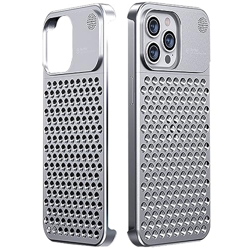 QANXGOG Hülle für iPhone 14 Pro Max/14 Pro/14 Plus/14, Ultradünne Rahmenlose Aluminium-Metall-Hülle [Waben-Kühlkörper] Aromatherapie-Handyhülle,Silver,14 von QANXGOG