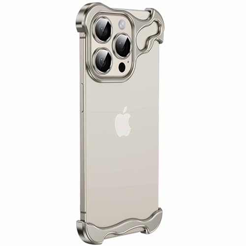 QANXGOG Hülle für iPhone 15/15 Pro/15 Plus/15 Pro Max, Minimalistische, Schützende, Unregelmäßige Bumper-Telefonhülle Aus Aluminiumlegierung mit Kameraabdeckung,Titanium,15 von QANXGOG