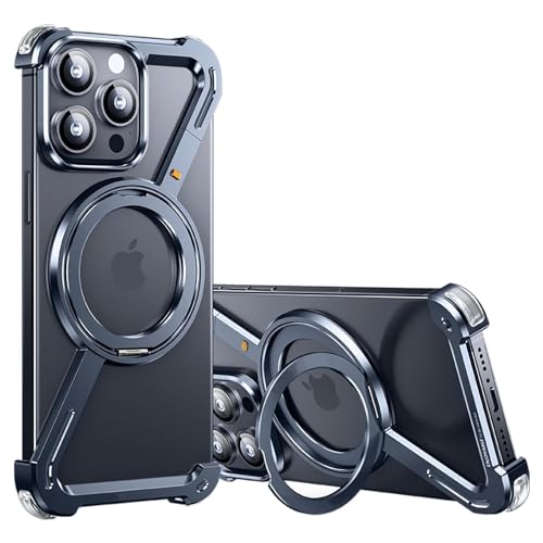 QANXGOG Hülle für iPhone 15/15 Pro/15 Plus/15 Pro Max, mit Unsichtbarem Ständer, Ultradünne Rahmenlose Metallhülle mit Hohler Wärmeableitung,Blue,15 Pro Max von QANXGOG