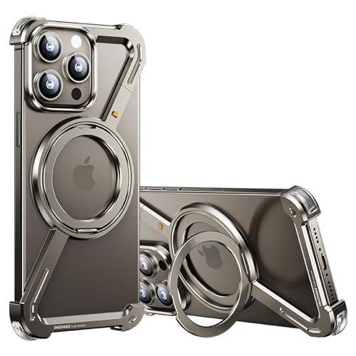 QANXGOG Hülle für iPhone 15/15 Pro/15 Plus/15 Pro Max, mit Unsichtbarem Ständer, Ultradünne Rahmenlose Metallhülle mit Hohler Wärmeableitung,Titanium,15 Plus von QANXGOG