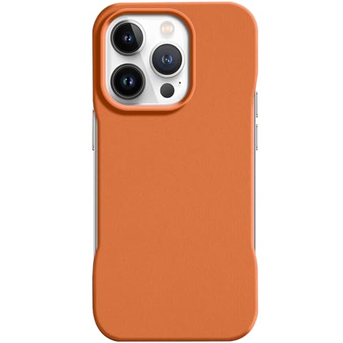 QANXGOG Hülle für iPhone 15/15 Pro/15 Pro Max, Premium-PU-Leder-Business-Hülle – Rahmenloses Design [kompatibel mit MagSafe] Stoßfest, Sturzsicher, Schlanke Hülle,Orange,14 Pro Max von QANXGOG