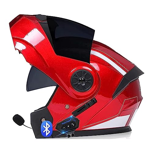 Adults Motorradhelm Klapphelm Mit Bluetooth Kopfhörer Motorrad Integrierter Sturzhelm Für Herren Und Damen ECE Genehmigt Flip Vollvisierhelm Motocross Helm 9,L:59-60CM von QAZXCVB