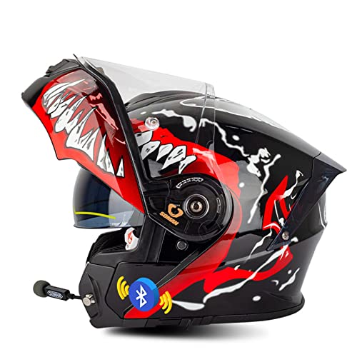Adults Motorradhelm Klapphelm Mit Bluetooth Kopfhörer Motorrad Integrierter Sturzhelm Für Herren Und Damen ECE Genehmigt Outdoor Motocross Helm Flip Vollvisierhelm 6,XL von QAZXCVB