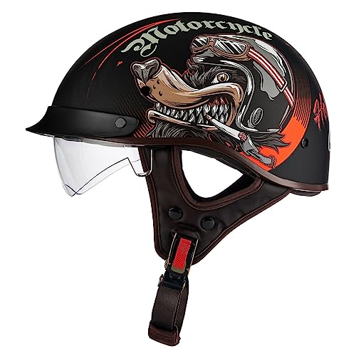 Halbschalenhelm Jethelm ECE-Zulassung Vintage Motorradhelm Baseball Cap Cruiser Scooter Helm Mit Built-In Visier Retro Motorrad Halbhelm Für Herren Damen Four Seasons 4,XL von QAZXCVB